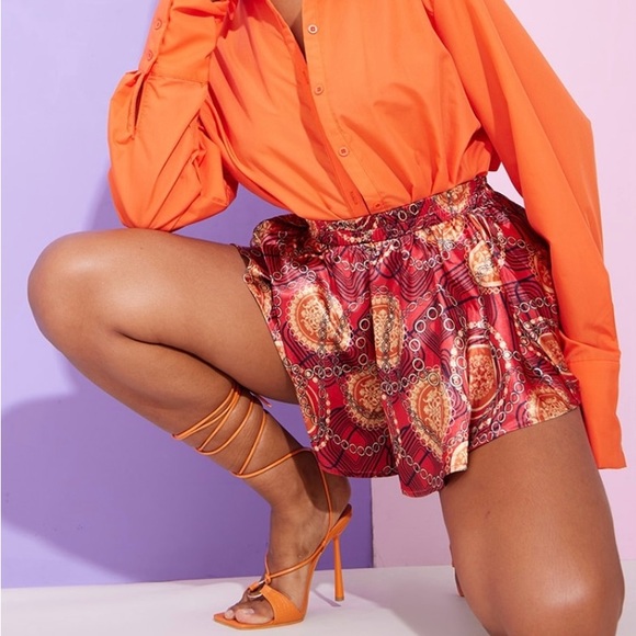 PLT - Red & Gold Satin Chain Print Floaty Shorts - XS/0 - NWT - Picture 4 of 10